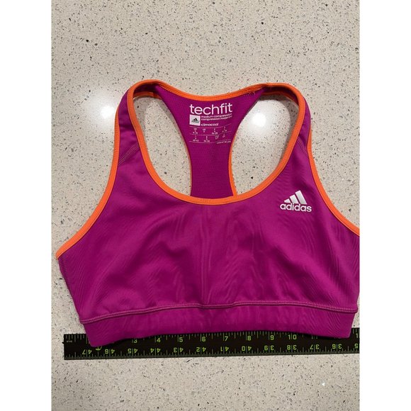 Adidas Womens Techfit Compression Sports Bra- Hot Pink/Orange Trim Size Small - Picture 2 of 2